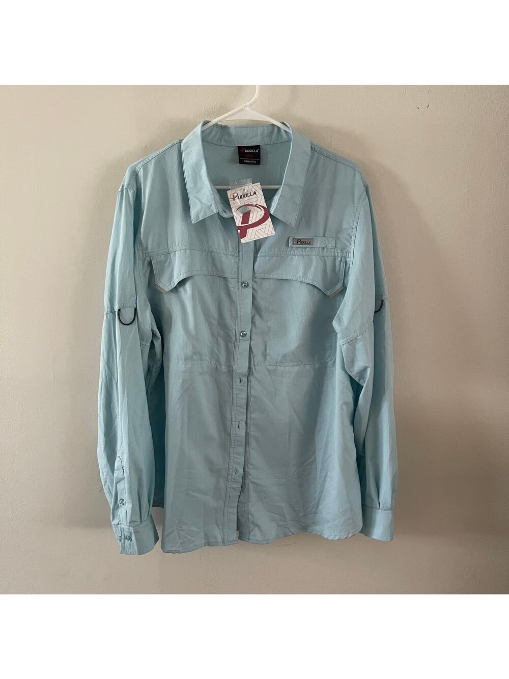 Pudolla Mens 3XL Long Sleeve Fishing Shirt Aqua Blue Mint UPF 50+ Sun Protection